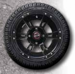 12x7 Set of 4 Golf Cart Wheels Gloss Black and Tires